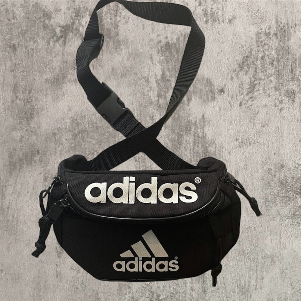 Adidas black 4 pocket Fanny/ crossbody bag  with big logo